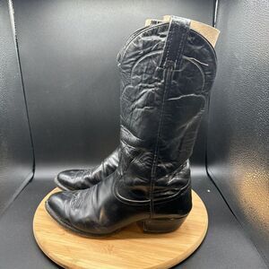Tony Lama 5984 Men Size 8.5D Black Leather Classic Pull On Western Cowboy Boot